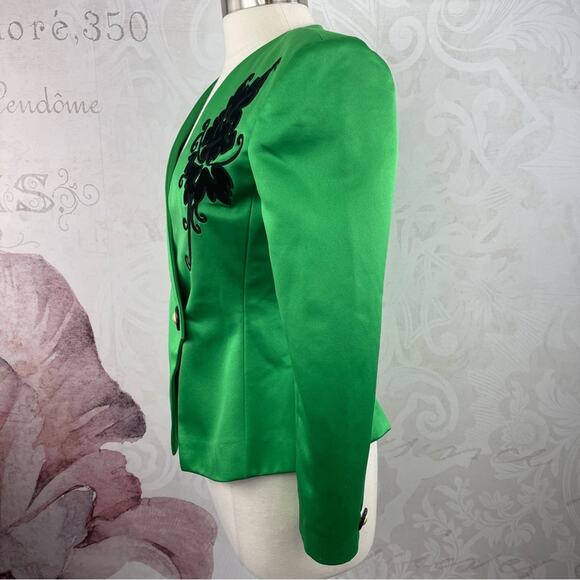 Leslie Fay Collections II Vintage Green Black Jacket Gold and Black Button Retro - Picture 4 of 12